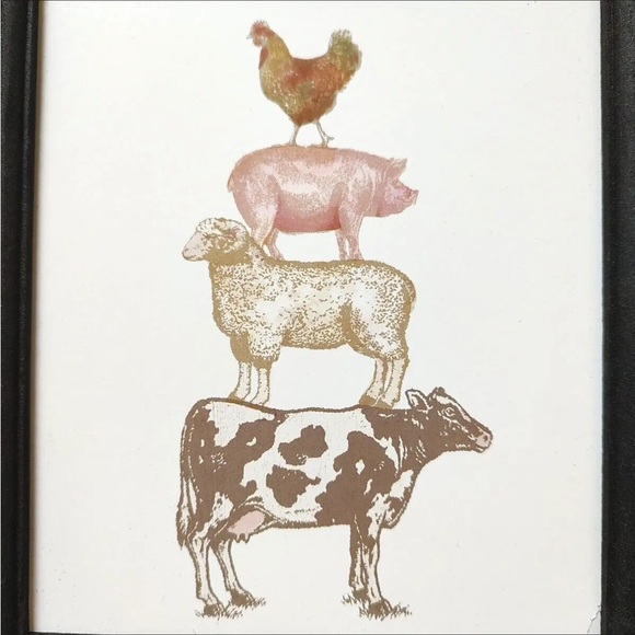 New Refined Rustic Framed Wall Art Decor Chicken Pig Sheep Cow - Picture 3 of 4
